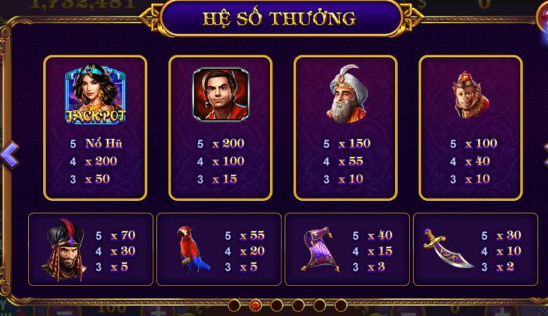 Aladdin Slots 789club – Hành Trình Săn Kho Báu Tiền Tỷ 4 Bang he so thuong aladdins