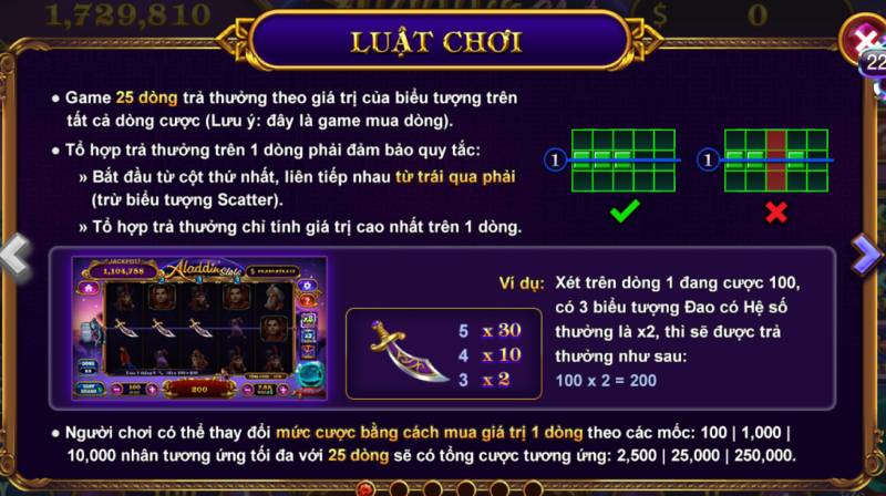 Aladdin Slots 789club – Hành Trình Săn Kho Báu Tiền Tỷ 3 Luật chơi Aladdin Slots 789Club