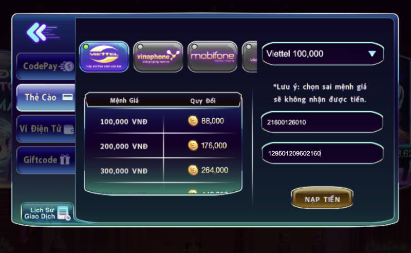 Hướng Dẫn Nạp Tiền 789Club Với 4 Phương Thức Chính 3 Nạp tiền 789club qua thẻ cào điện thoại.