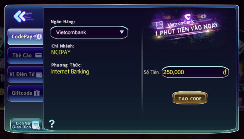 Hướng Dẫn Nạp Tiền 789Club Với 4 Phương Thức Chính 2 Nạp tiền qua ngân hàng (CodePay)