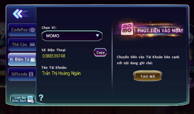 Hướng Dẫn Nạp Tiền 789Club Với 4 Phương Thức Chính 4 Nạp tiền qua ví điện tử (Momo, ZaloPay, ViettelPay, v.v.)